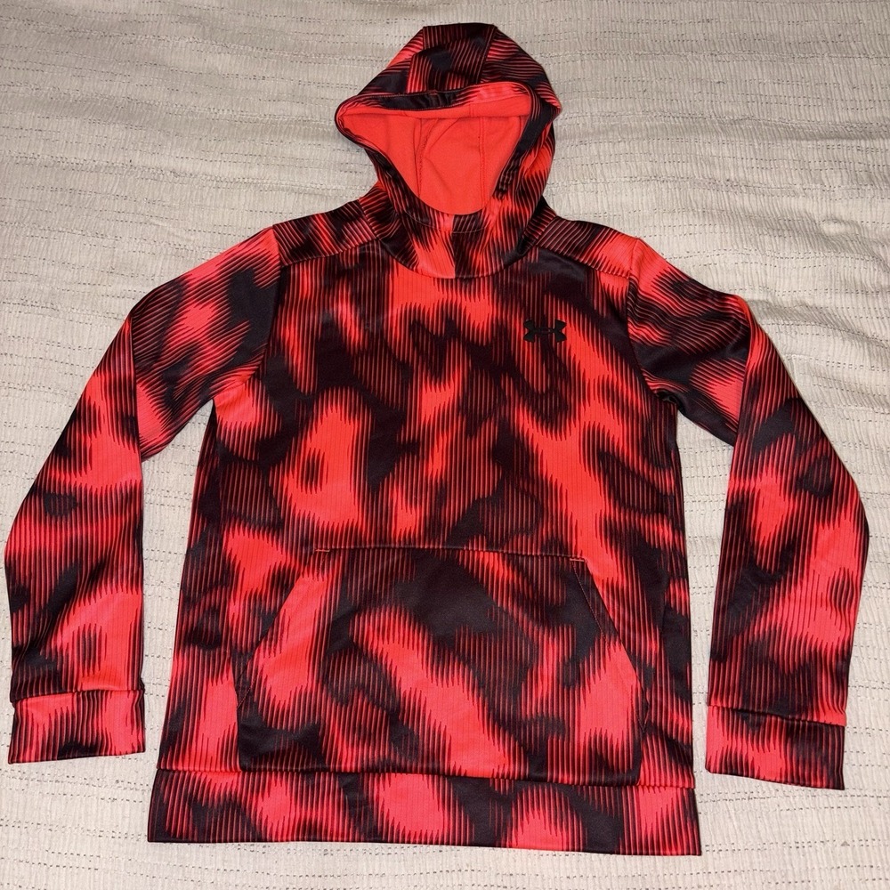 Under Armour‎ Boys YLG Red Black Hoodie ColdGear Pullover Youth Large Loose
